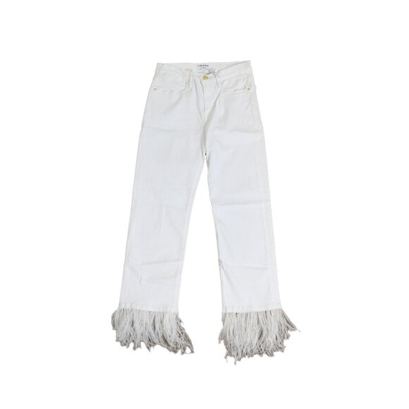 Frame Le High Straight With Fur Jeans Blanc